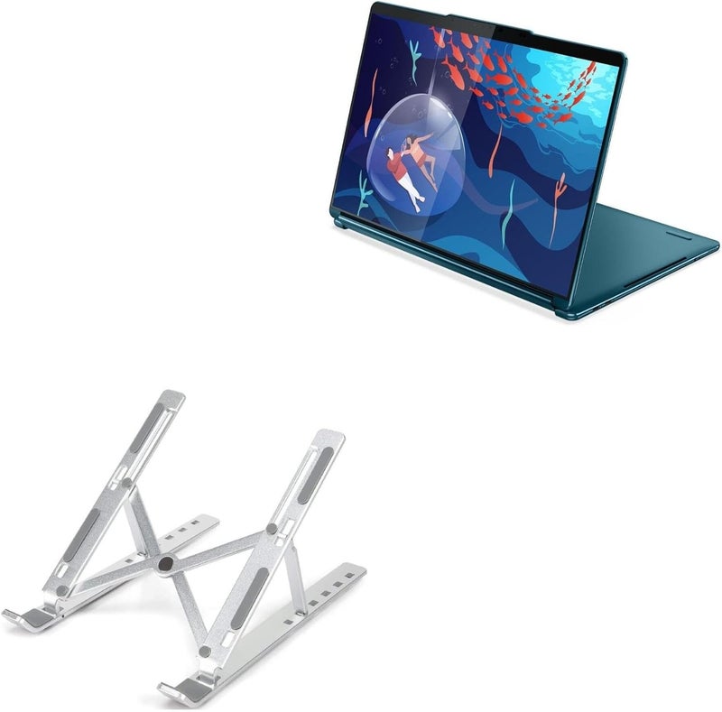 BoxWave Stand and Mount Compatible with Lenovo Yoga Book 9i - Compact QuickSwitch Stand, Portable Multi Angle Viewing Foldable Riser - Metallic Silver - Image 1